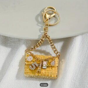 Yellow Mini Handbag Keychain-Metal Key Chain Ring Bag Backpack Charm 012426